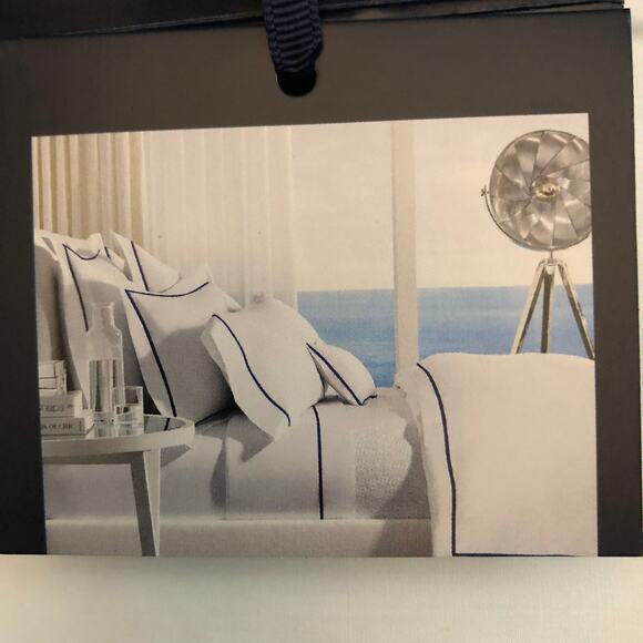 Ralph Lauren Organic Cotton Percale Palmer King Flat Sheet White Pale Sky Blue - Picture 6 of 10